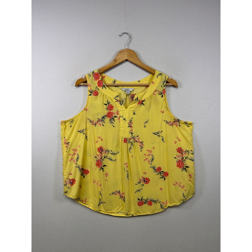Cottagecore Croft & Barrow Womens PXL Yellow Floral Rayon Sleeveless Blouse Top